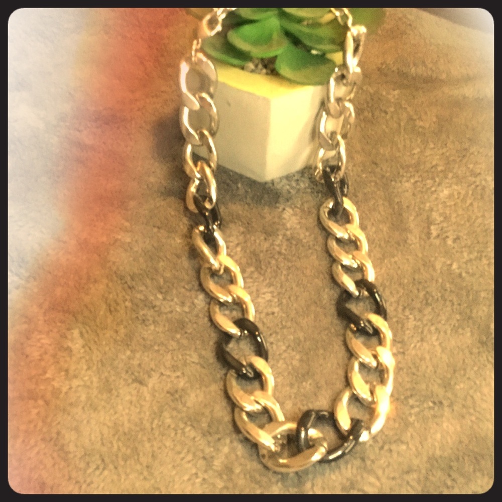 Chain necklace silver and black